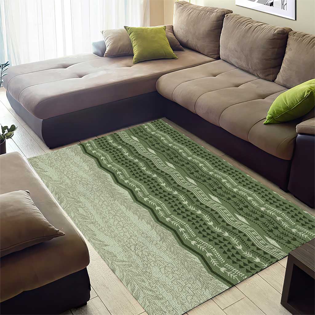 Vintage Sage Green Hawaiian Traditional Kapa Mix Flowers Lei Area Rug LT7 - Polynesian Pride