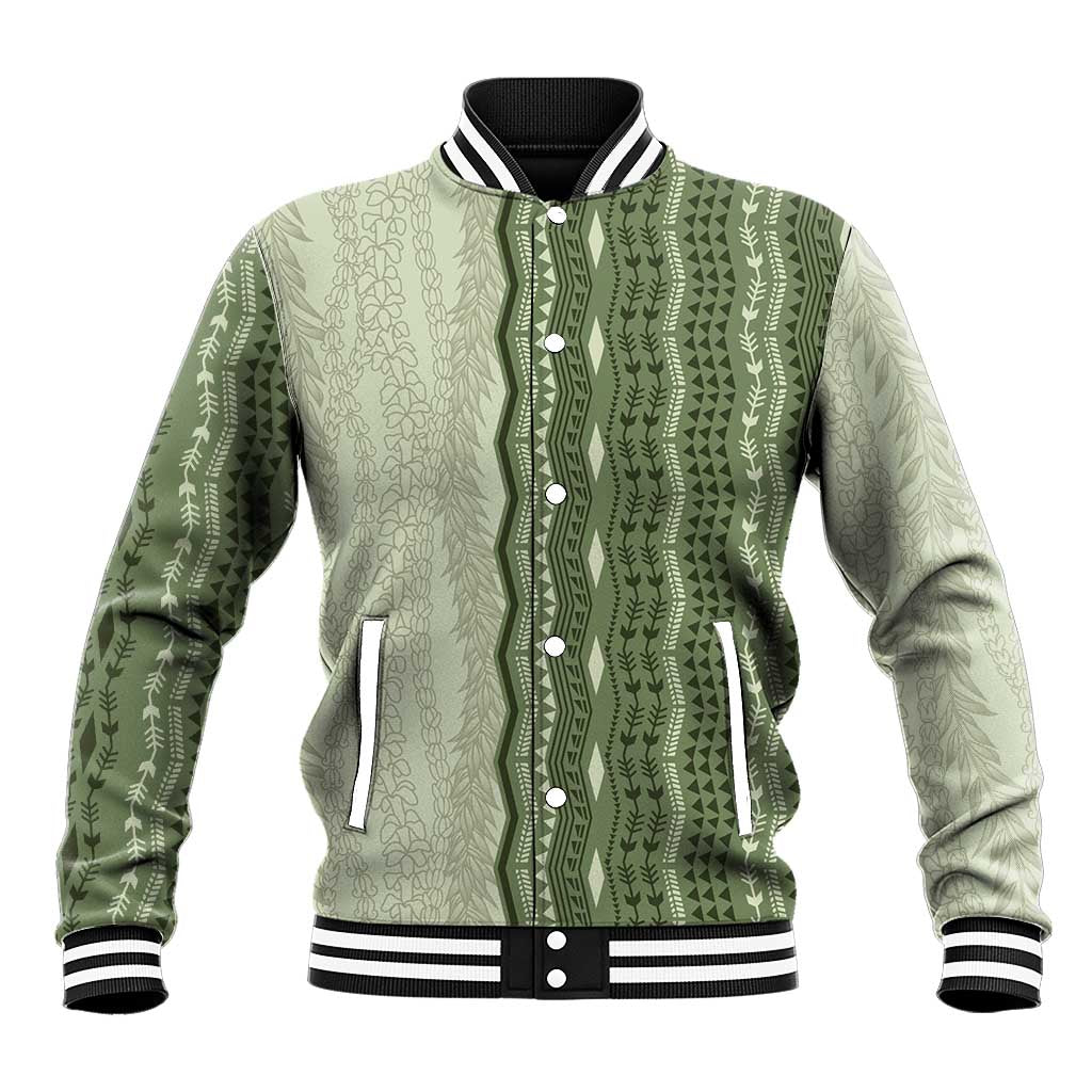 Vintage Sage Green Hawaiian Traditional Kapa Mix Flowers Lei Baseball Jacket LT7 Unisex Sage Green - Polynesian Pride