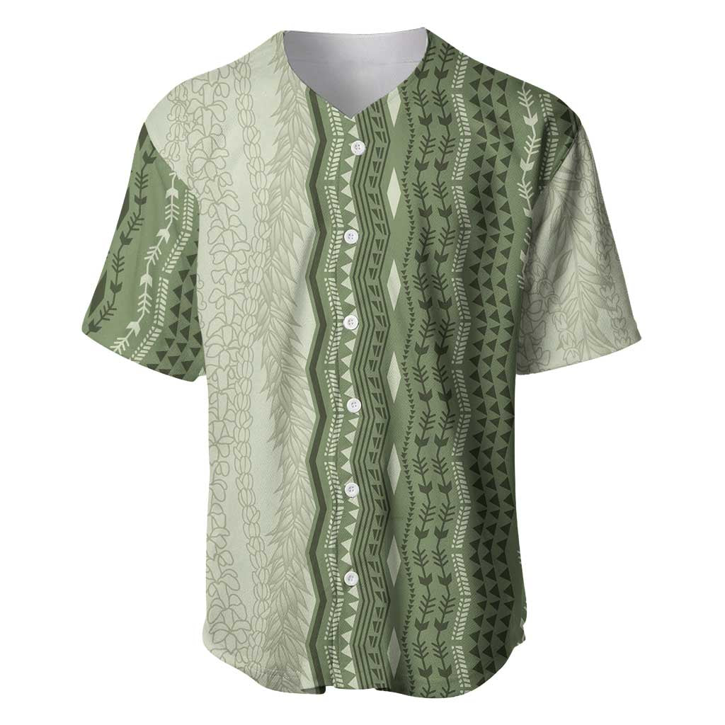 Vintage Sage Green Hawaiian Traditional Kapa Mix Flowers Lei Baseball Jersey LT7 Sage Green - Polynesian Pride
