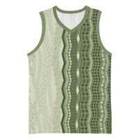 Vintage Sage Green Hawaiian Traditional Kapa Mix Flowers Lei Basketball Jersey LT7 Unisex Sage Green - Polynesian Pride