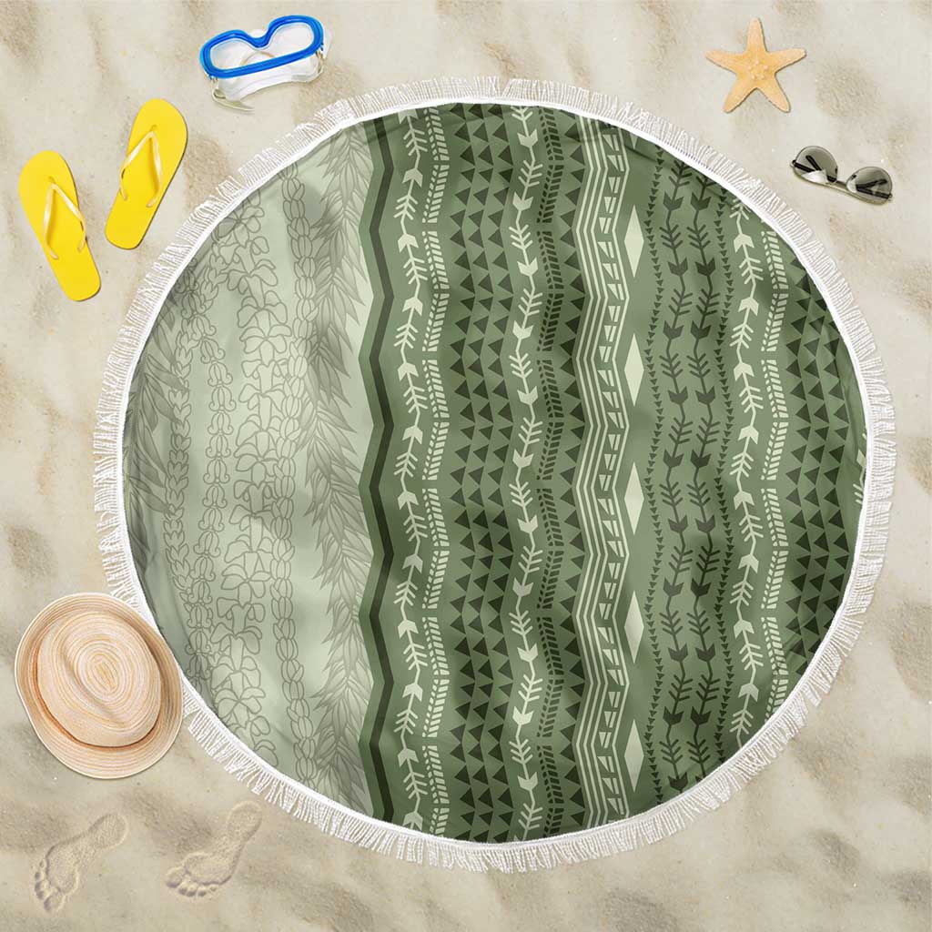 Vintage Sage Green Hawaiian Traditional Kapa Mix Flowers Lei Beach Blanket LT7 One Size 150cm Sage Green - Polynesian Pride