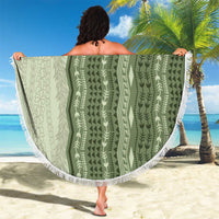 Vintage Sage Green Hawaiian Traditional Kapa Mix Flowers Lei Beach Blanket LT7 - Polynesian Pride