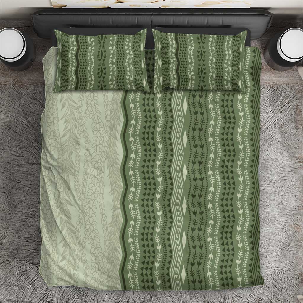 Vintage Sage Green Hawaiian Traditional Kapa Mix Flowers Lei Bedding Set LT7 Sage Green - Polynesian Pride