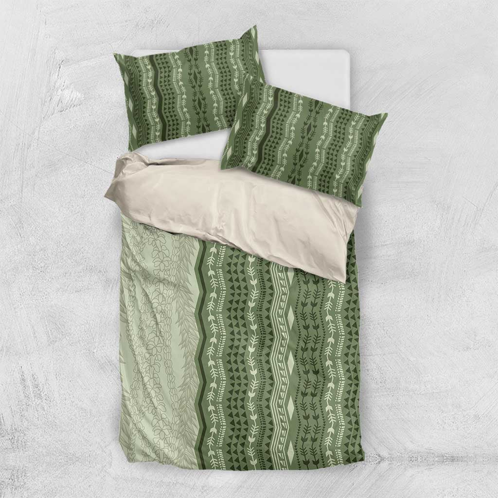 Vintage Sage Green Hawaiian Traditional Kapa Mix Flowers Lei Bedding Set LT7 US Twin 172cm x 218cm Sage Green - Polynesian Pride