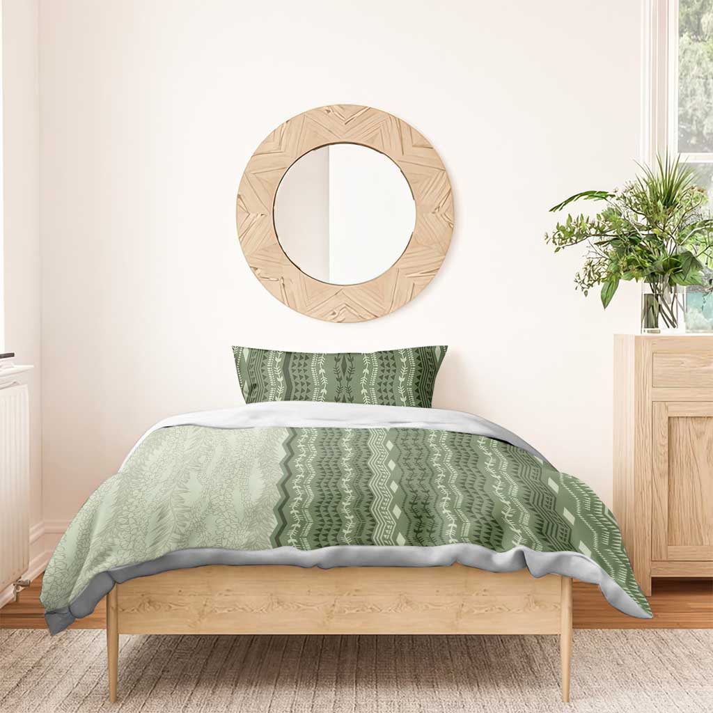 Vintage Sage Green Hawaiian Traditional Kapa Mix Flowers Lei Bedding Set LT7 - Polynesian Pride