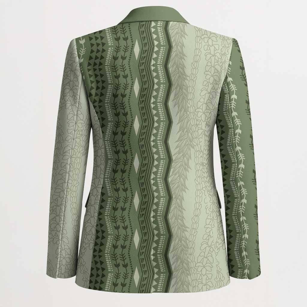 Vintage Sage Green Hawaiian Traditional Kapa Mix Flowers Lei Blazer LT7 - Polynesian Pride