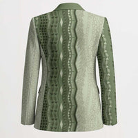 Vintage Sage Green Hawaiian Traditional Kapa Mix Flowers Lei Blazer LT7 - Polynesian Pride