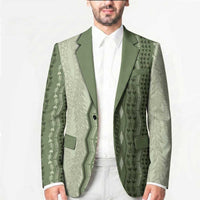 Vintage Sage Green Hawaiian Traditional Kapa Mix Flowers Lei Blazer LT7 - Polynesian Pride