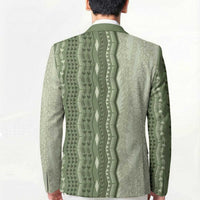 Vintage Sage Green Hawaiian Traditional Kapa Mix Flowers Lei Blazer LT7 - Polynesian Pride