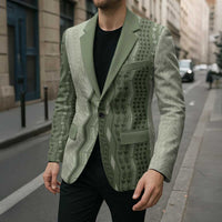 Vintage Sage Green Hawaiian Traditional Kapa Mix Flowers Lei Blazer LT7 - Polynesian Pride