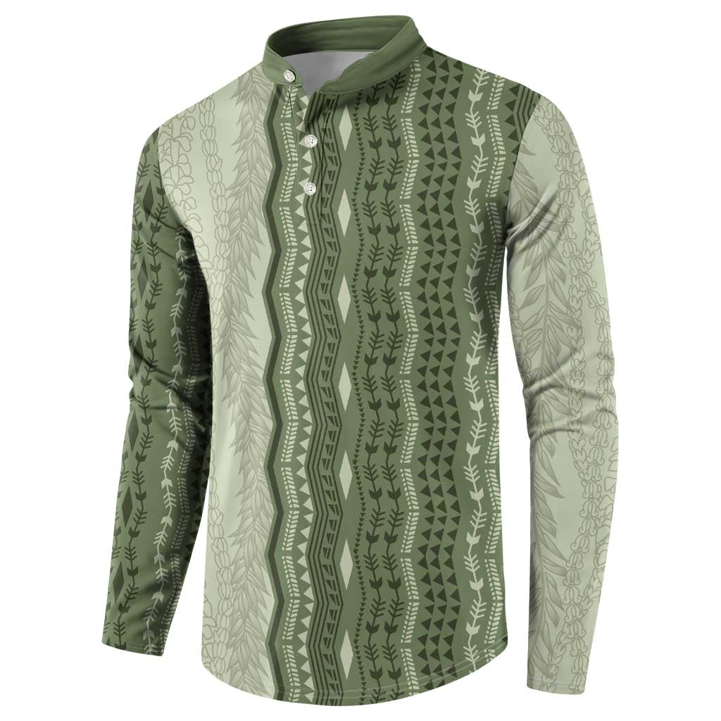 Vintage Sage Green Hawaiian Traditional Kapa Mix Flowers Lei Button Sweatshirt LT7 - Polynesian Pride