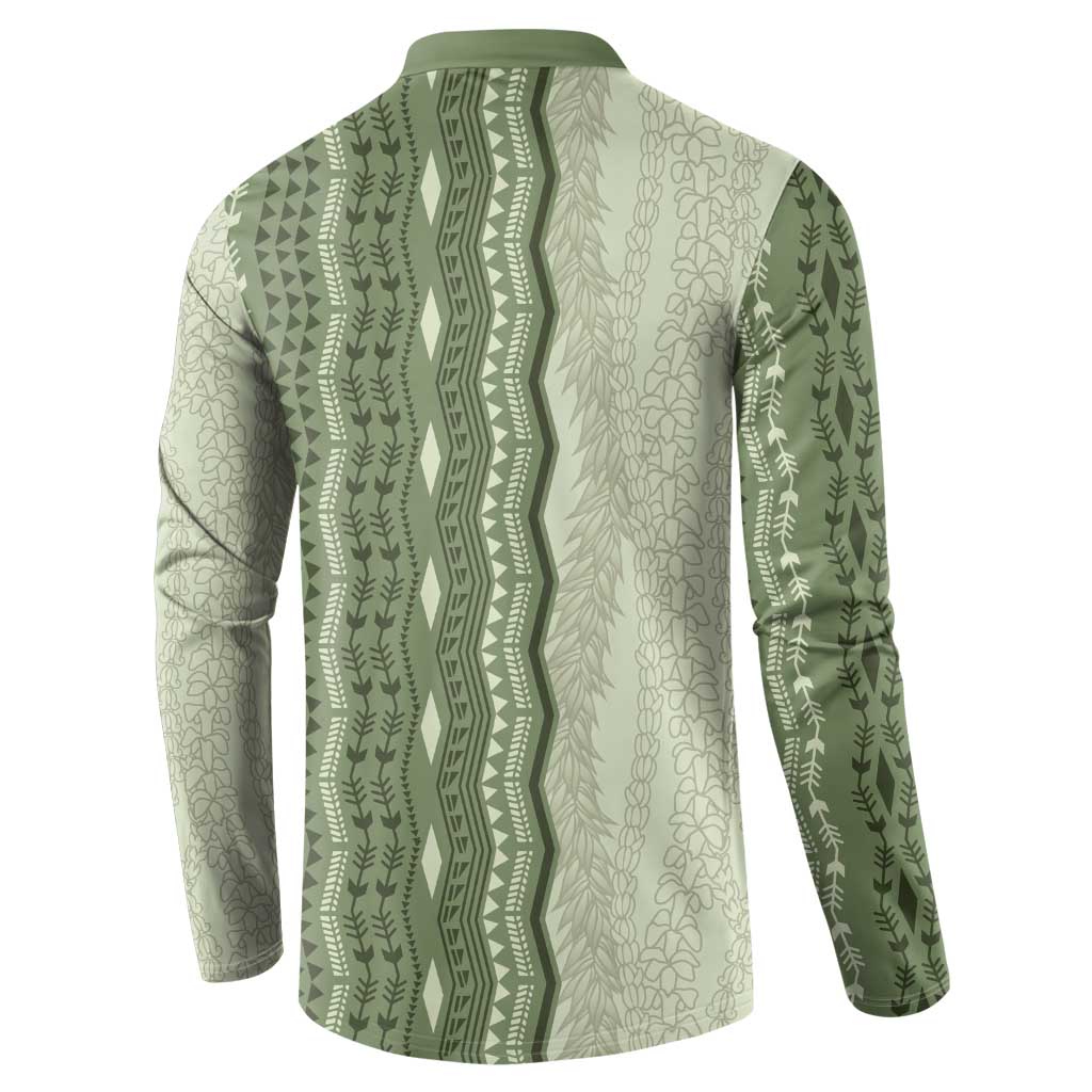 Vintage Sage Green Hawaiian Traditional Kapa Mix Flowers Lei Button Sweatshirt LT7 - Polynesian Pride