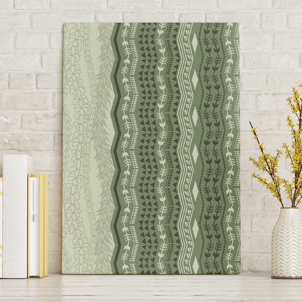 Vintage Sage Green Hawaiian Traditional Kapa Mix Flowers Lei Canvas Wall Art LT7 Without Frame Sage Green - Polynesian Pride