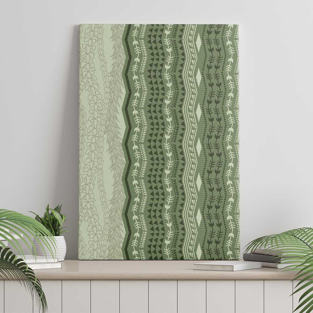 Vintage Sage Green Hawaiian Traditional Kapa Mix Flowers Lei Canvas Wall Art LT7 - Polynesian Pride