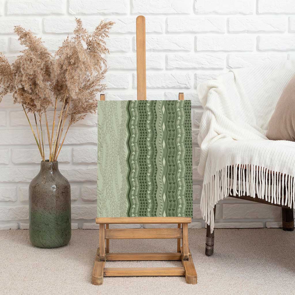Vintage Sage Green Hawaiian Traditional Kapa Mix Flowers Lei Canvas Wall Art LT7 - Polynesian Pride