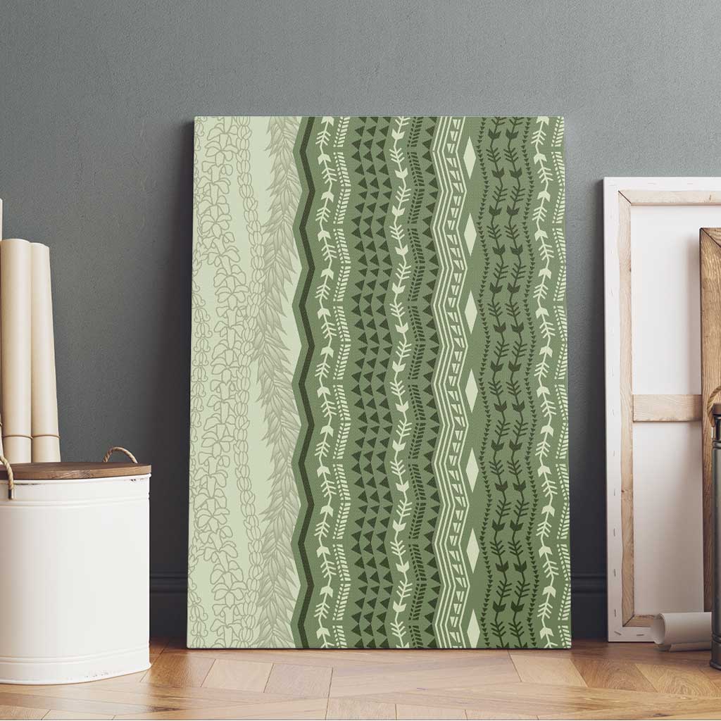 Vintage Sage Green Hawaiian Traditional Kapa Mix Flowers Lei Canvas Wall Art LT7 - Polynesian Pride