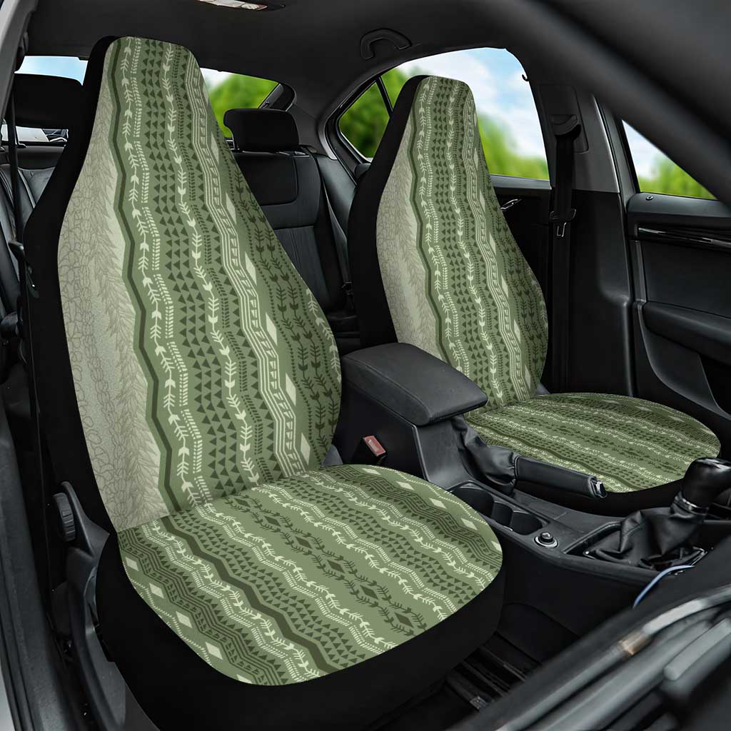 Vintage Sage Green Hawaiian Traditional Kapa Mix Flowers Lei Car Seat Cover LT7 One Size Sage Green - Polynesian Pride