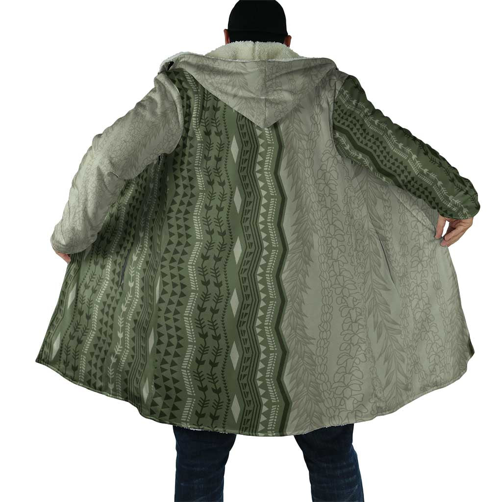 Vintage Sage Green Hawaiian Traditional Kapa Mix Flowers Lei Cloak LT7 - Polynesian Pride