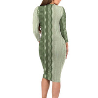 Vintage Sage Green Hawaiian Traditional Kapa Mix Flowers Lei Family Matching Long Sleeve Bodycon Dress and Hawaiian Shirt