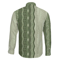Vintage Sage Green Hawaiian Traditional Kapa Mix Flowers Lei Family Matching Off The Shoulder Long Sleeve Dress and Hawaiian Shirt