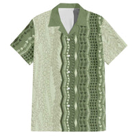 Vintage Sage Green Hawaiian Traditional Kapa Mix Flowers Lei Family Matching Puletasi and Hawaiian Shirt