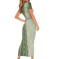 Vintage Sage Green Hawaiian Traditional Kapa Mix Flowers Lei Family Matching Short Sleeve Bodycon Dress and Hawaiian Shirt LT7 - Polynesian Pride