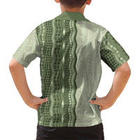 Vintage Sage Green Hawaiian Traditional Kapa Mix Flowers Lei Family Matching Summer Maxi Dress and Hawaiian Shirt