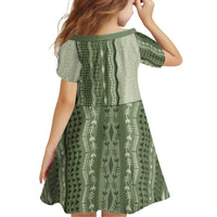 Vintage Sage Green Hawaiian Traditional Kapa Mix Flowers Lei Family Matching Summer Maxi Dress and Hawaiian Shirt