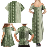 Vintage Sage Green Hawaiian Traditional Kapa Mix Flowers Lei Family Matching Summer Maxi Dress and Hawaiian Shirt