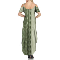 Vintage Sage Green Hawaiian Traditional Kapa Mix Flowers Lei Family Matching Summer Maxi Dress and Hawaiian Shirt
