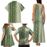 Vintage Sage Green Hawaiian Traditional Kapa Mix Flowers Lei Family Matching Tank Maxi Dress and Hawaiian Shirt
