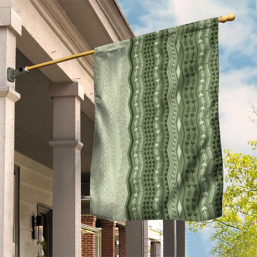 Vintage Sage Green Hawaiian Traditional Kapa Mix Flowers Lei Garden Flag LT7 House Flag Sage Green - Polynesian Pride