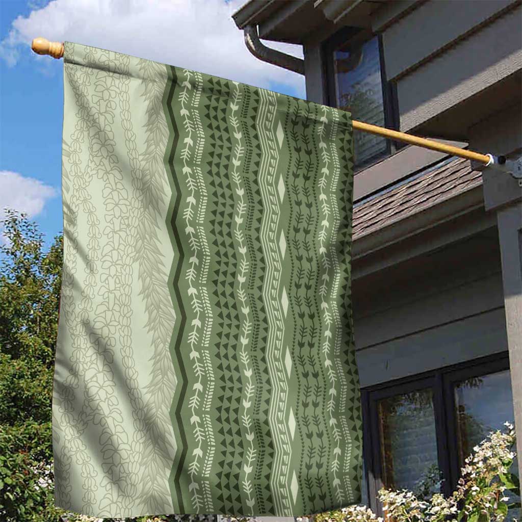 Vintage Sage Green Hawaiian Traditional Kapa Mix Flowers Lei Garden Flag LT7 - Polynesian Pride