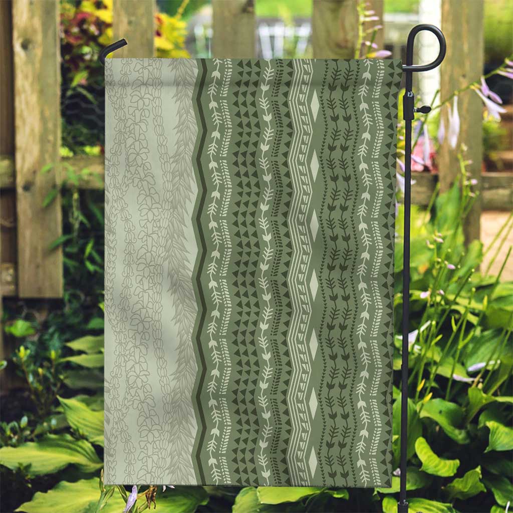 Vintage Sage Green Hawaiian Traditional Kapa Mix Flowers Lei Garden Flag LT7 Garden Flag Sage Green - Polynesian Pride