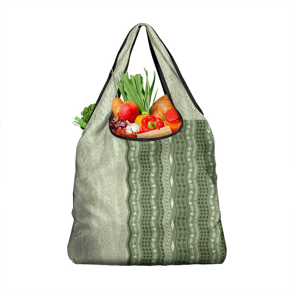 Vintage Sage Green Hawaiian Traditional Kapa Mix Flowers Lei Grocery Bag LT7 1-pack One Size Sage Green - Polynesian Pride