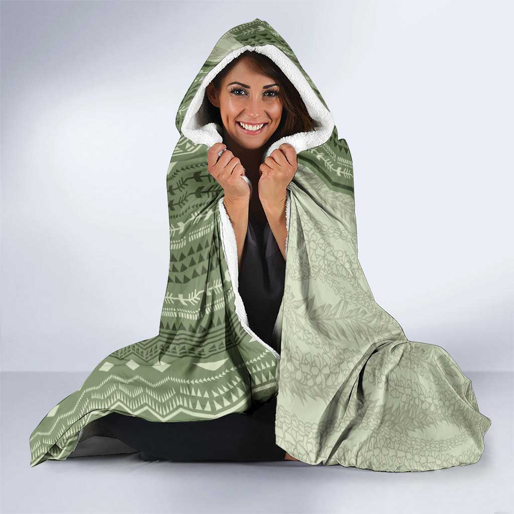 Vintage Sage Green Hawaiian Traditional Kapa Mix Flowers Lei Hooded Blanket LT7 - Polynesian Pride
