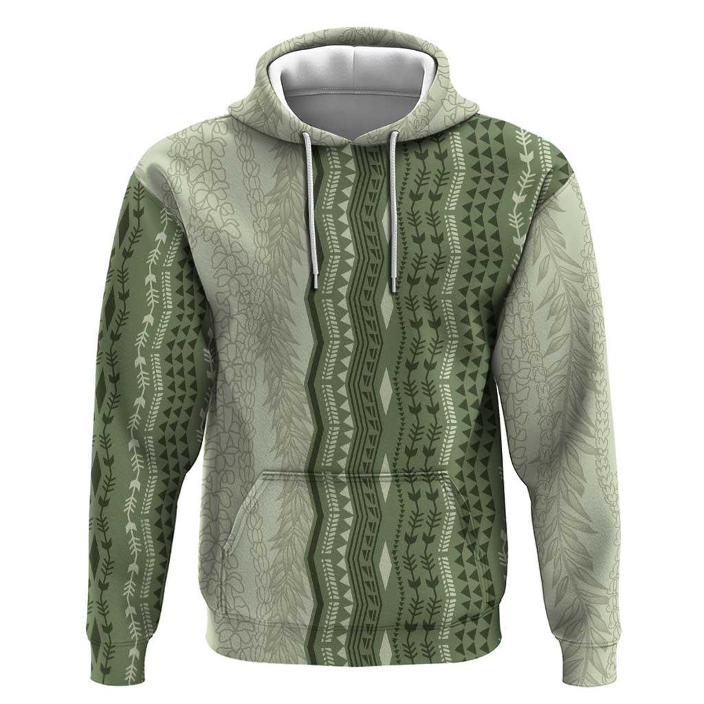 Vintage Sage Green Hawaiian Traditional Kapa Mix Flowers Lei Hoodie