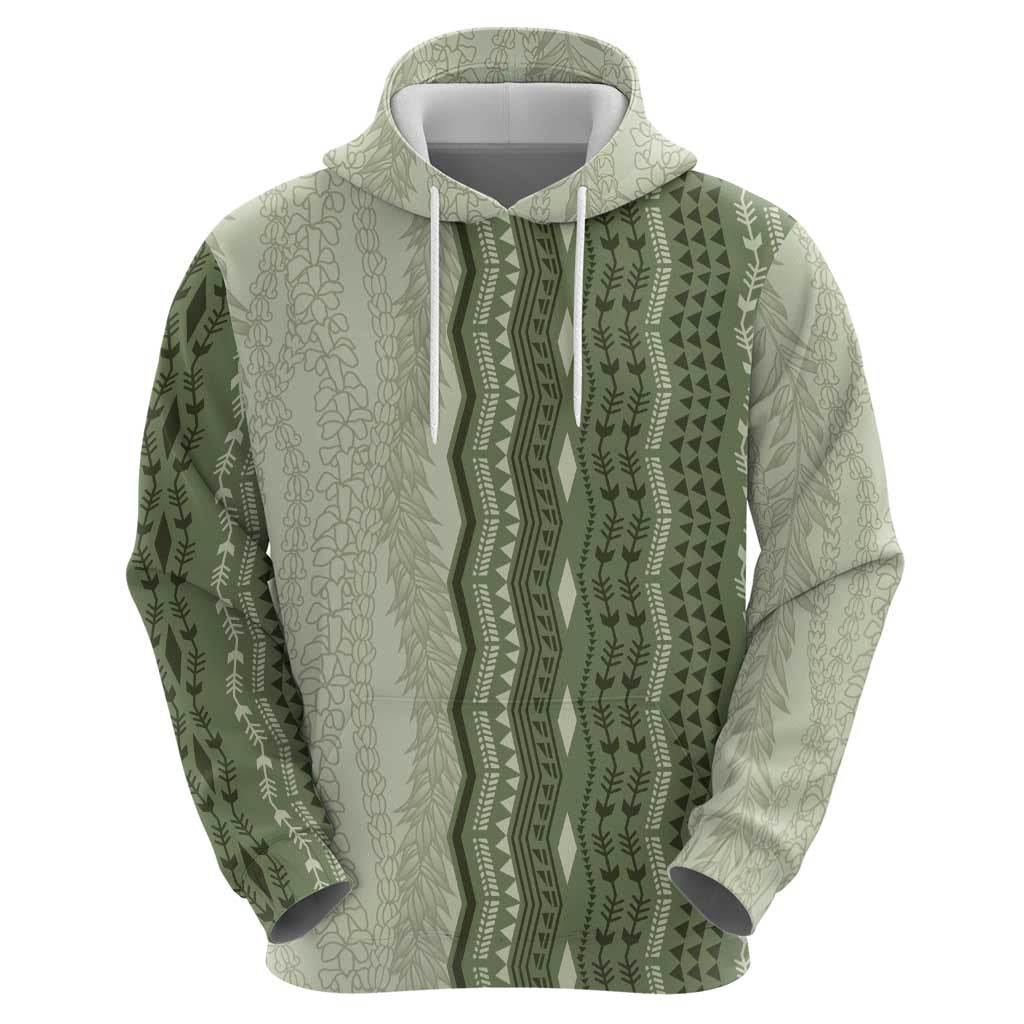 Vintage Sage Green Hawaiian Traditional Kapa Mix Flowers Lei Hoodie