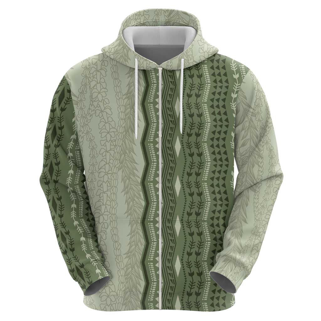 Vintage Sage Green Hawaiian Traditional Kapa Mix Flowers Lei Hoodie