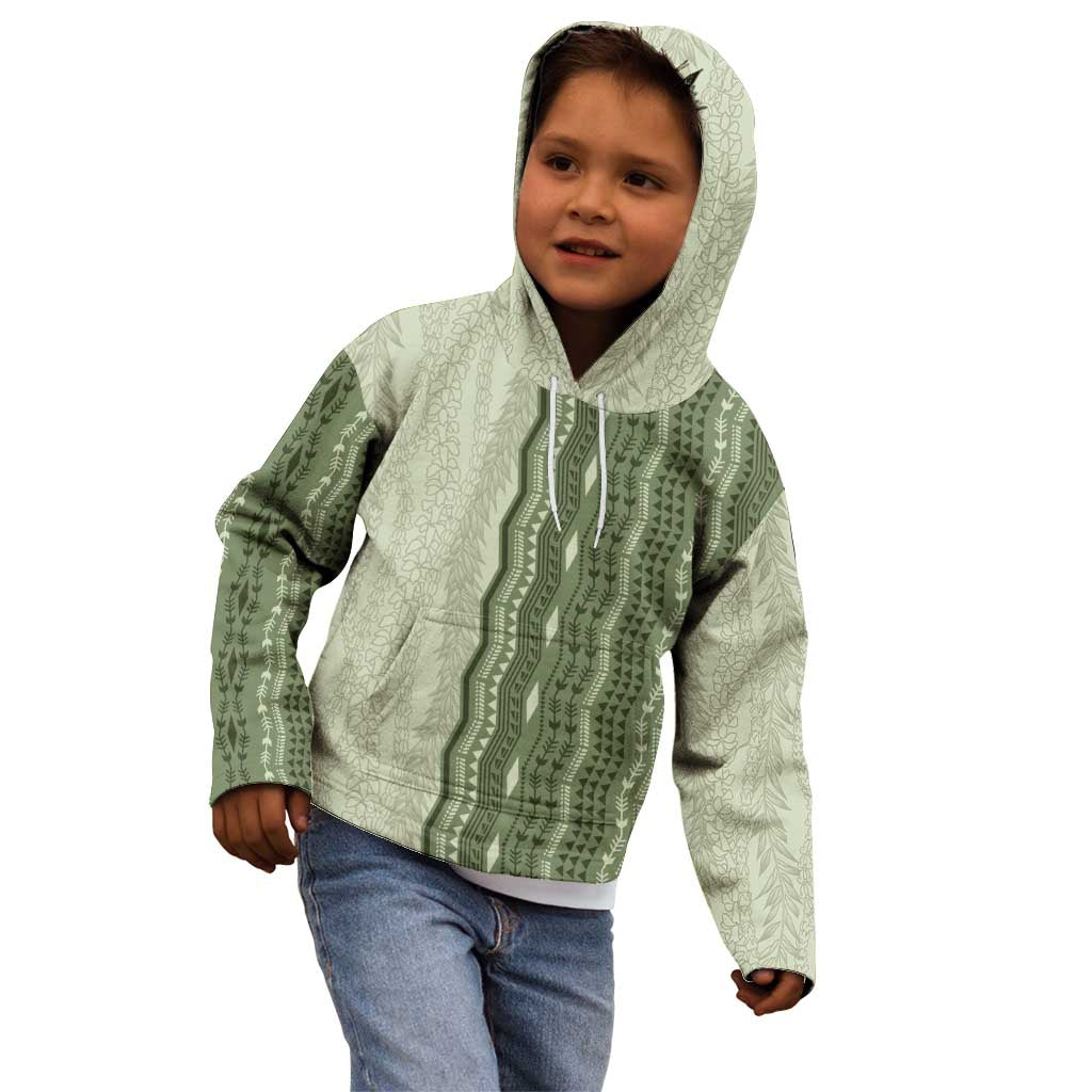 Vintage Sage Green Hawaiian Traditional Kapa Mix Flowers Lei Kid Hoodie LT7 - Polynesian Pride