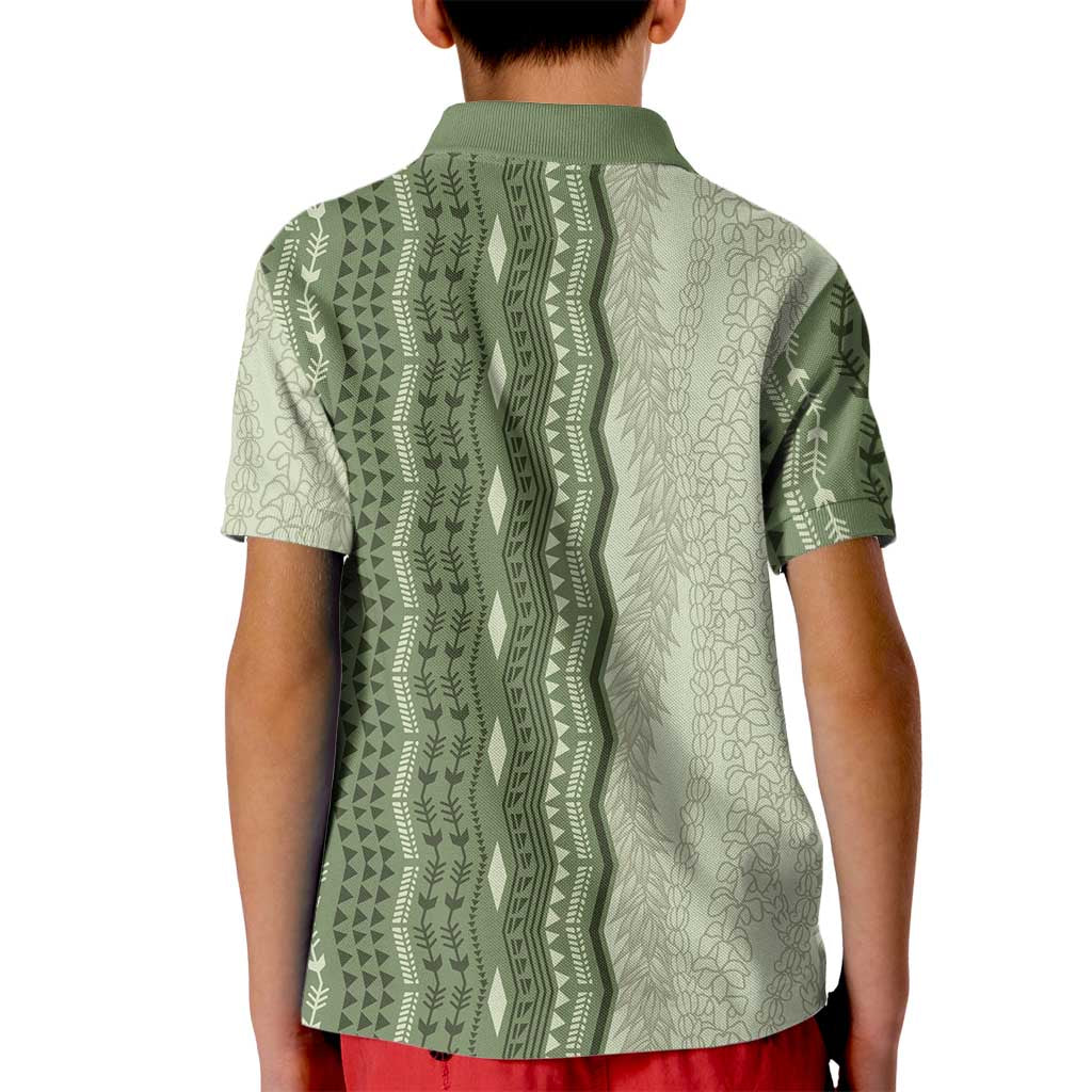 Vintage Sage Green Hawaiian Traditional Kapa Mix Flowers Lei Kid Polo Shirt LT7 - Polynesian Pride