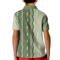 Vintage Sage Green Hawaiian Traditional Kapa Mix Flowers Lei Kid Polo Shirt LT7 - Polynesian Pride