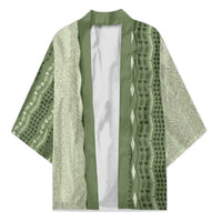 Vintage Sage Green Hawaiian Traditional Kapa Mix Flowers Lei Kimono LT7 Unisex Sage Green - Polynesian Pride