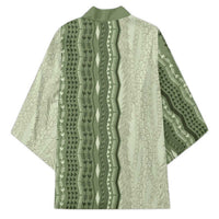 Vintage Sage Green Hawaiian Traditional Kapa Mix Flowers Lei Kimono LT7 - Polynesian Pride