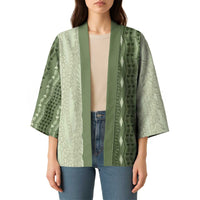 Vintage Sage Green Hawaiian Traditional Kapa Mix Flowers Lei Kimono LT7 - Polynesian Pride