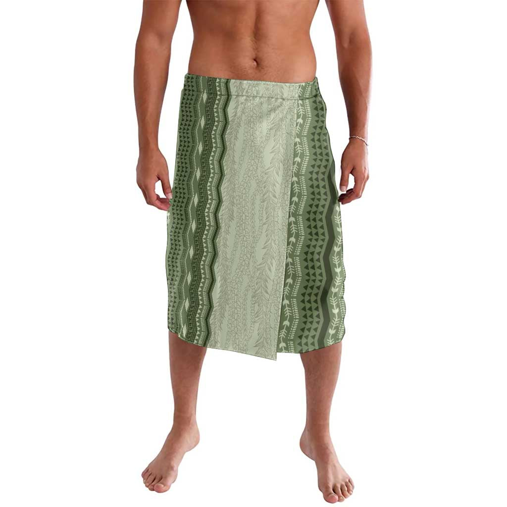 Vintage Sage Green Hawaiian Traditional Kapa Mix Flowers Lei Lavalava LT7 Sage Green - Polynesian Pride