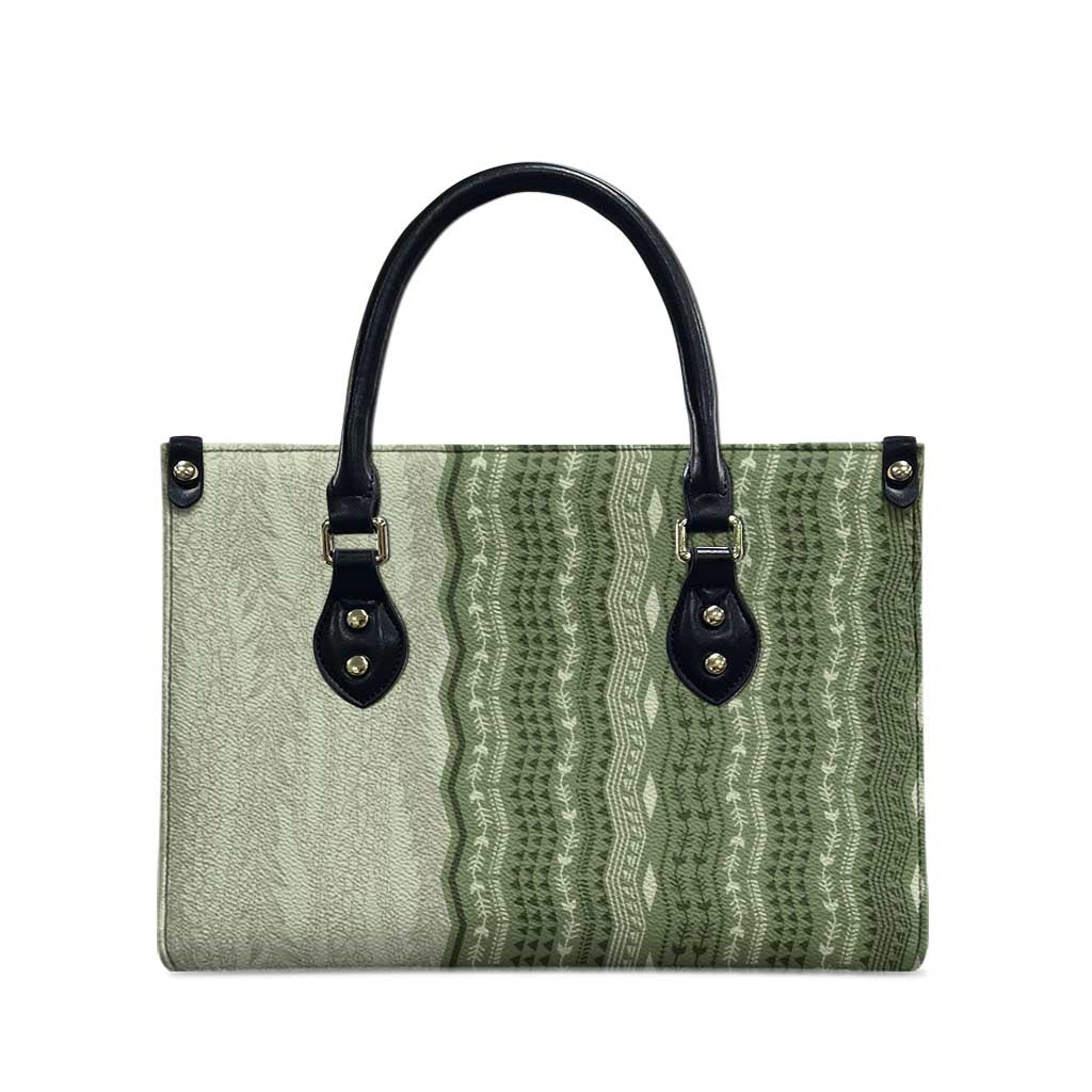 Vintage Sage Green Hawaiian Traditional Kapa Mix Flowers Lei Leather Bag LT7 - Polynesian Pride
