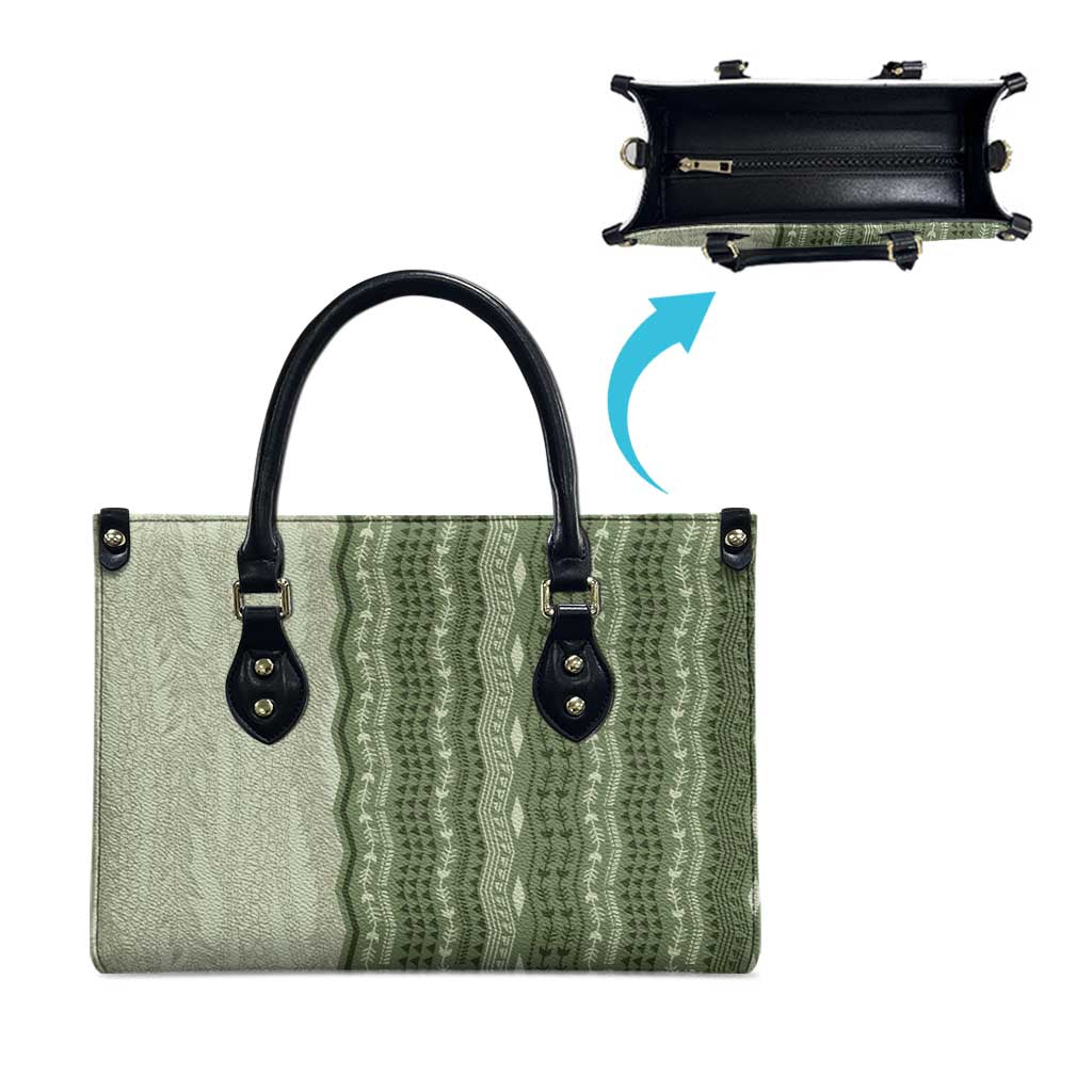 Vintage Sage Green Hawaiian Traditional Kapa Mix Flowers Lei Leather Bag LT7 - Polynesian Pride