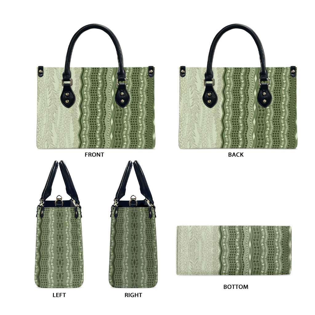 Vintage Sage Green Hawaiian Traditional Kapa Mix Flowers Lei Leather Bag LT7 - Polynesian Pride