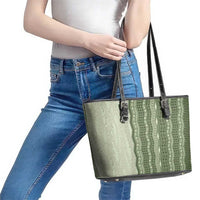 Vintage Sage Green Hawaiian Traditional Kapa Mix Flowers Lei Leather Tote Bag LT7 - Polynesian Pride